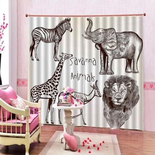 Animal Simple painting Curtain Cartoon elephant kids room Bedroom lovely Blackout Window Drapes Decor Sets 2 Panels With Hooks