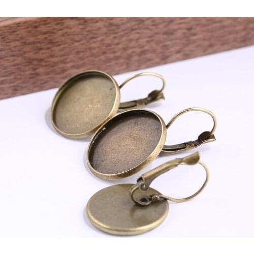 Reidgaller 20pcs fit 18mm 20mm round cabochon earring base blanks lever back antique bronze earrings findings for jewelry making