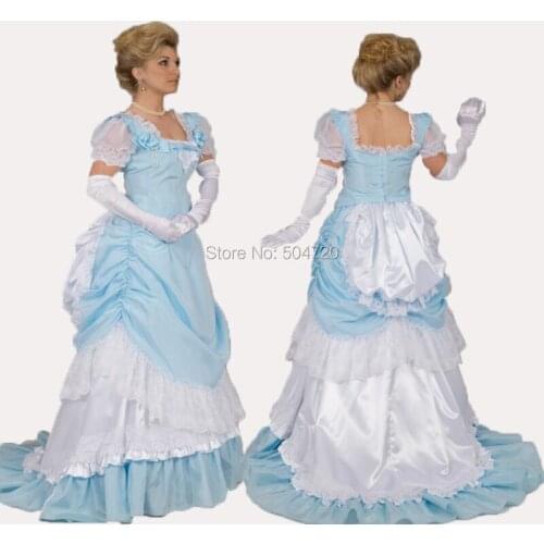 Retro 19 Century Blue Victorian Regency Civil War dress Revolutionary Gothic ball gown Halloween dress HL-104
