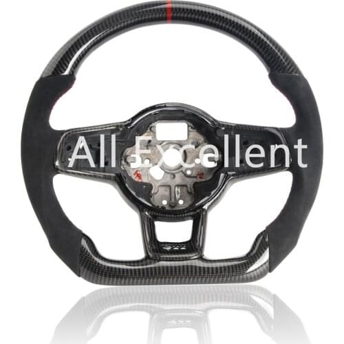Carbon Fiber & Alcanrata Leather Steering Wheel with Carbon Fiber Tirm For Volkswagen Golf MK7 GTI R