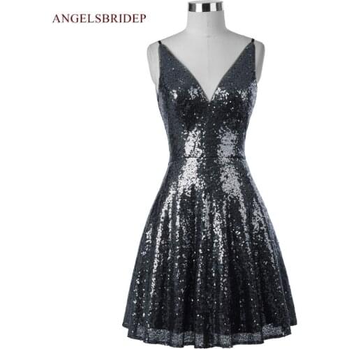 Sexy Black Short Homecoming Dresses Spaghetti Straps Sequined Sparking Vestido De Festa Graduation Dresses Formal Gowns HOT SALE