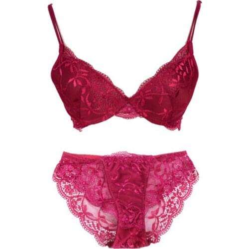 Sexy Bra Women Lolita Lingerie Set Black Beige Wine Red Bra Lace Underwear Intimates Outfits Female Push Up Bra Set Transparent