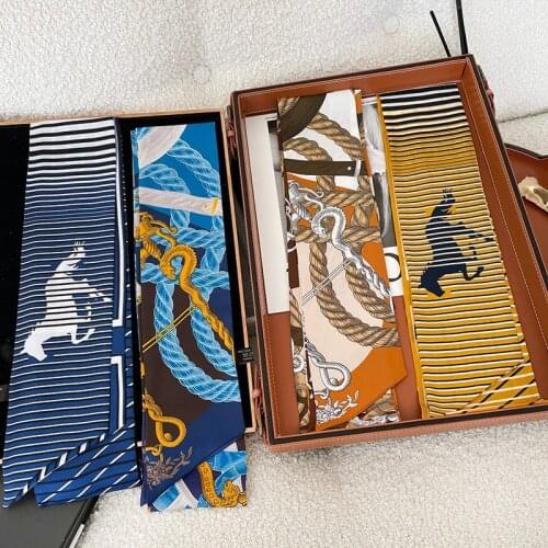 Women Ladies 100% Silk Neckerchief Wraps Skinny Fashion Print Head Hair Hat Scarves Narrow Long 170*10cm