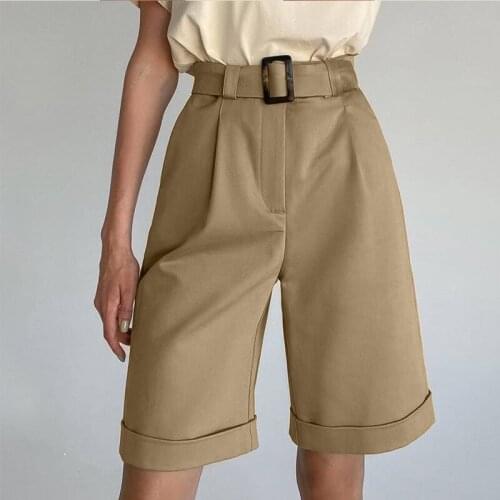 New Wide Leg Loose Bermuda Shorts For Women High WaistSolid Cotton Shorts Free Belt High Quality Bermuda Femme Young Girl Shorts