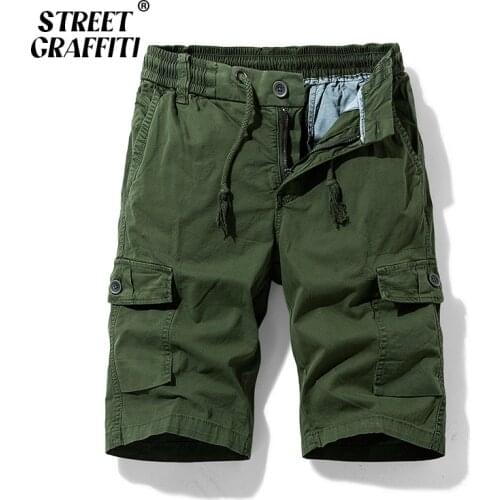 GRAFFITI Summer Men Cargo Shorts Cotton Relaxed Fit Solid Mens Short 2021 New Spring Casual Pants Clothing Social Cargo Short