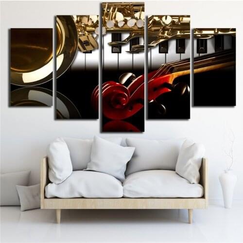 Embelish 5 Pieces Piano Violin Musical Instruments HD Canvas Paintings For Living Room Modern Home Decor Wall Modular Pictures