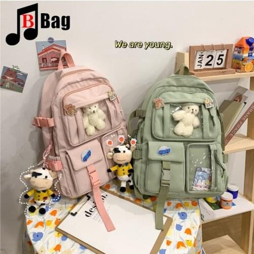 Kawaii Nylon Women decorate Backpack Waterproof Rucksack Teen Girls School Bag Student Computer bag Travel Mochila ita bag gift