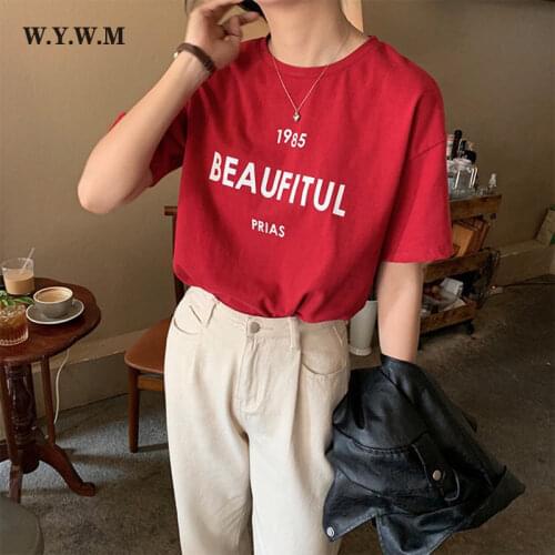WYWM Summer Vintage Letter Printed Tshirts Women Simple Harajuku Woman Fashion Clothing Oversized Short Sleeve Female Tops