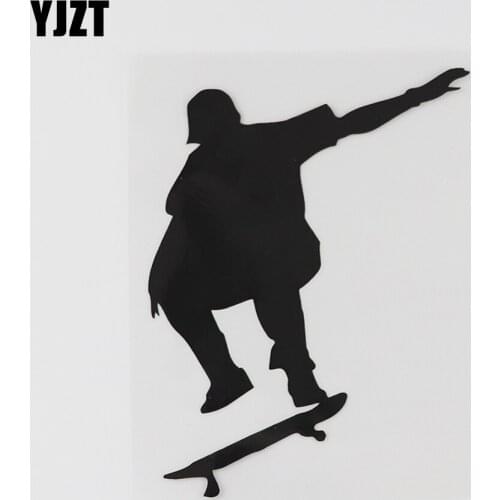 YJZT 10.6CMX13.8CM Skateboarder Jump Sports Silhouett Decal Vinyl Car Sticker Black/Silver 8A-0661