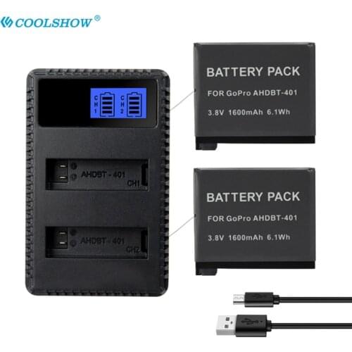 For GoPro 4 HD Hero 4 AHDBT 401 1600mAh for Go Pro Hero4 AHDBT-401 AHDBT401 3.7V Li-ion Digital Camera Battery Charger 401
