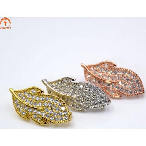 ASA&TESS CZ Micro Pave Feather/Leaf Clasp CZ Jewelry Clasp/Fastener/Shortener Jewelry Buckle Magnetic Jewelry Findings12x23mm