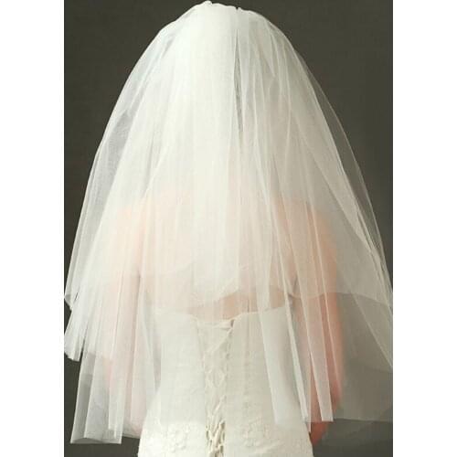 70cm Short Women Hair Veil Simple White Tulle Two Layers Bridal Ribbon Hair Band Veil