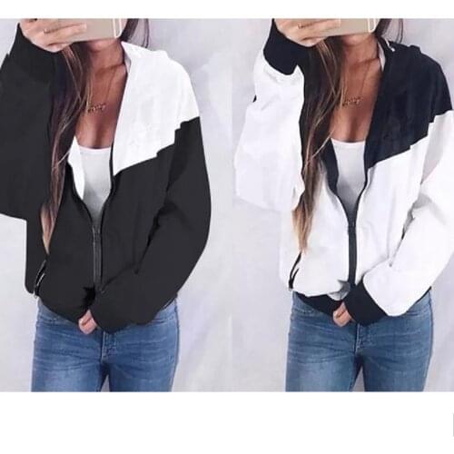 Autumn Jacket Women Teenage Girl Coat Hooded Zipper Pockets Sport Coat Patchwork Thin Long Sleeve Top Clothes Gh6
