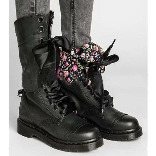 Boots Women 2019 Mid Calf Boots Autumn Shoes Women Leather Boots Casual Lace Up Botas Mujer zapatos de mujer