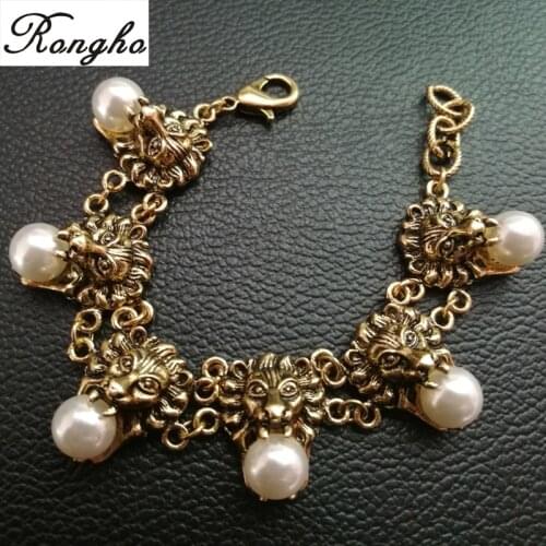 New Vintage Metal Leo Head Bracelets for Women Pearl Bracelets Fashion Punk Jewelry 2020 Ancient Animal Bijoux Accessories