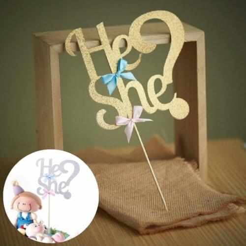 1pc/2pcs Gold Silver Glitter He or She Cake Toppers Gender Reveal Baby Girl Boy Birthday Unique Cake Topper Decoration Supply 75