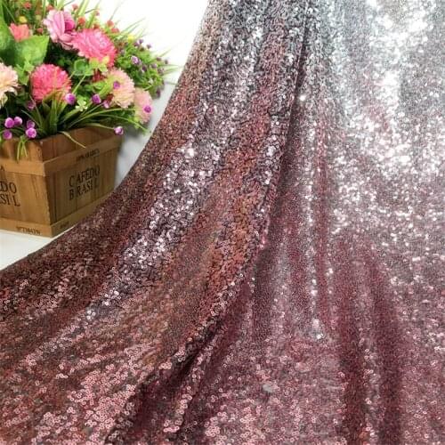 1 Yard Pink Silver Ombre 3mm Sequins Embroidered tulle lace fabric African Fabric For DIY Party dress Blazer Jacket