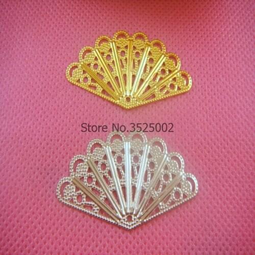 20Pcs 23*40mm Fan-shaped Filigree Flower Wraps Connectors For DIY Jewelry Making Headgear accessories
