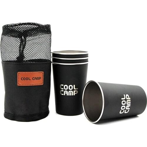 Outdoor Hiking Camping 4 Piece Stainless Steel Water Cup Set Cold Drink Cups With Carry Bag