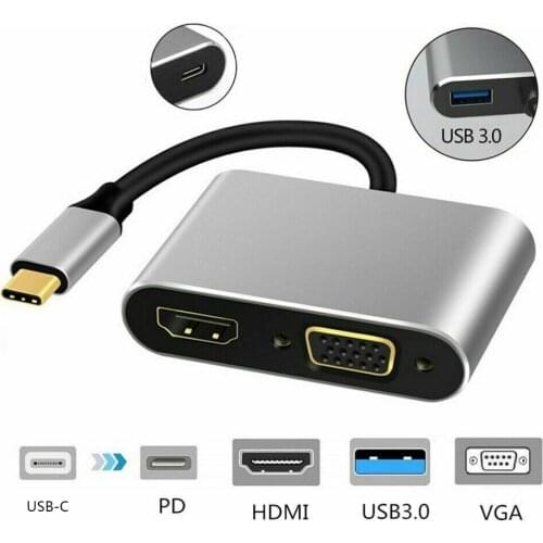 4 In 1 USB C HUB PD Charging Vga 4k Hdmi With USB 3.0 Adapter For Macbook Tablet Notebook PC Converter