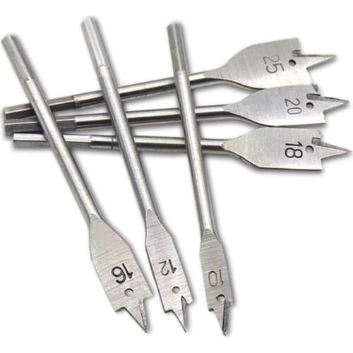 6pcs/set 10mm-25mm Flat Drill Long High-carbon Steel Wood Flat Drill Set Woodworking Spade Drill Bits Woodworking Hand Tool