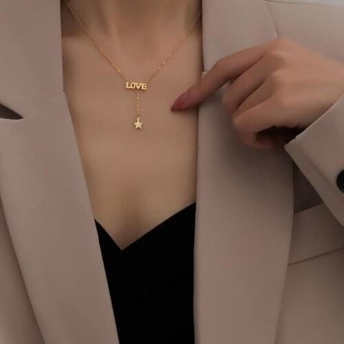 316L Stainless Steel New Fashion Upscale Jewelry Minimalist LOVE Star Tassel Charms Chain Choker Necklaces Pendants For Women