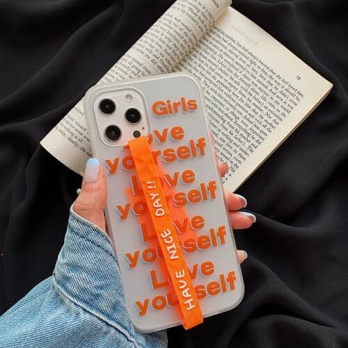 Fashion orange letters Wristband phone case for iphone 12 mini 11 xs max pro max 7 8 xr plus protective cover capa shell conque
