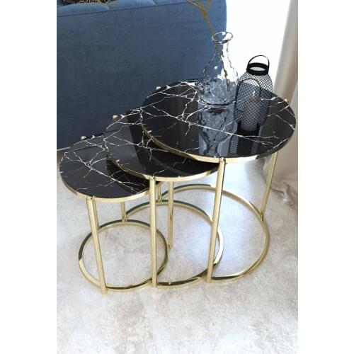 Black Marble Pattern Gold Pedestal Zigon Coffee Table Pad wohnzimmertisch طاولة غرفة معيشة столик из стекла