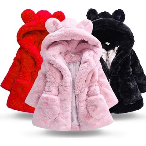 Winter Girls Velvet Faux Fur Coats For Kids Keep Warm Jacket Children Thickening Fleece Outerwear Baby Rabbit Hooded Snowsuit