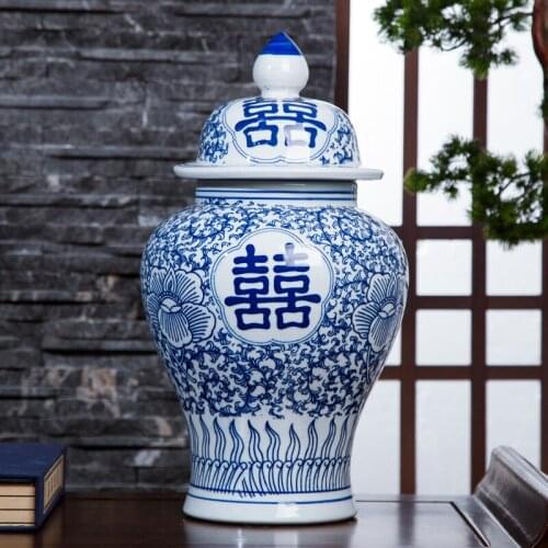 Jingdezhen Porcelain Handmade Ornaments Blue And White Porcelain temple Jar Storage pot Living Room Decor ceramic Ginger jar