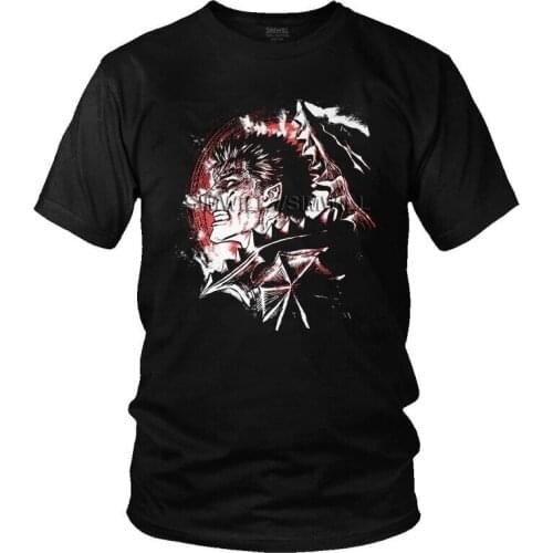 Japanese Anime Manga Guts Berserk T Shirt for Men Cotton Printing T-shirts Funny Tshirt Short Sleeve Anime Gattsu Tees Tops