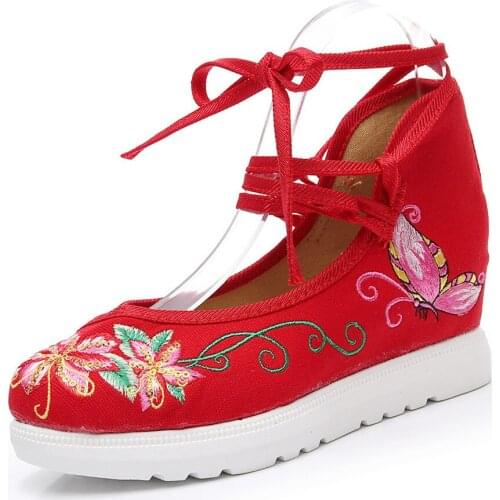 Bees Embroidery Ladies Canvas Flat Platforms Long Ankle Strap Sneaker Vintage Women Casual Thick Bottom Shoes Zapatos Mujer