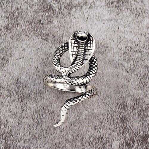 1 Pcs European New Retro Punk Exaggerated Cobra Ring Fashion Personality Snake Opening Adjustable Ring Jewelry As Gift R158-12