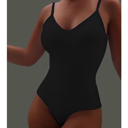 Deep V Neck Bodysuits Women Sexy Bodysuit Female Off Shoulder Body Top Streetwear Simple Black White Jumpsuit 2021 New