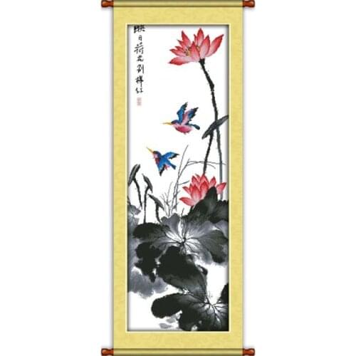 Reflect day lotus cross stitch kit 14ct 11ct count print canvas stitching embroidery kits for audlt