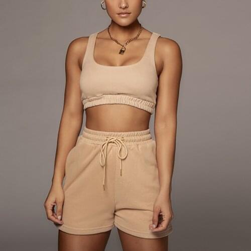 2 Piece Shorts Sets Summer Ruched Elastic Waist Tie up 2 Layer Stretch Tank Top Loungewear Women Casual Tracksuit 2021