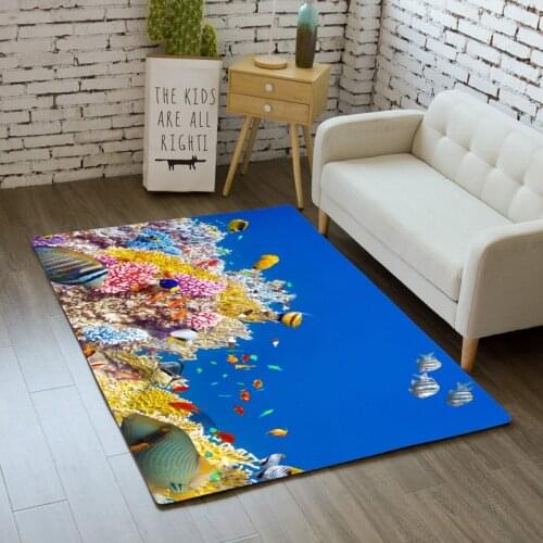 WUJIE Floor Mat Carpet Kitchen Floor Rug Anti Slip "World Sea" Pattern Area Rug for Living Room Sofa Yoga Foot Mat Bedroom Decor