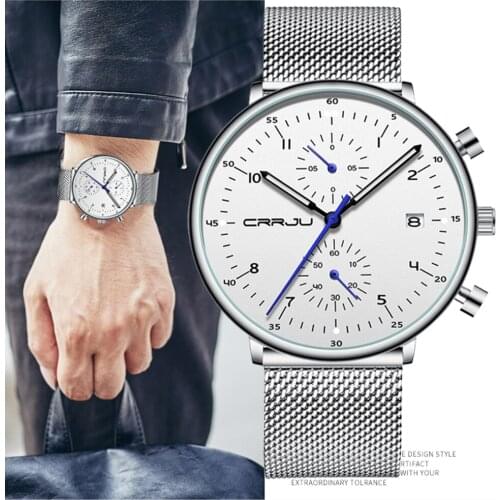Watches for Men CRRJU Men Fashion WristWatch Business Watch for Men Military waterproof Date Quartz watches relogio masculino