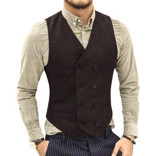 Mens Single-breasted Suit Vest V Neck Wool Waistcoat Casual Formal Double-breasted Business Vest Groomman For Wedding