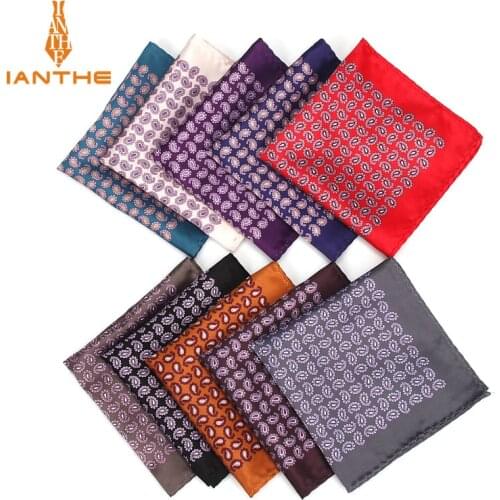 Mens Handkerchief Vintage Paisley Print Pocket Square Polyester Silk Soft Hankies Wedding Party Business Chest Towel Hanky Gift