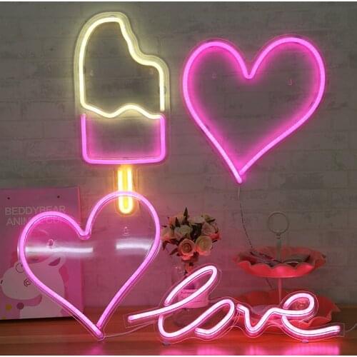 Neon Light Sign LED Bulb Tabletop Night Light Colorful USB Hanging Desk Neon Lamp Holiday Home Wall Ornament Kids Gifts