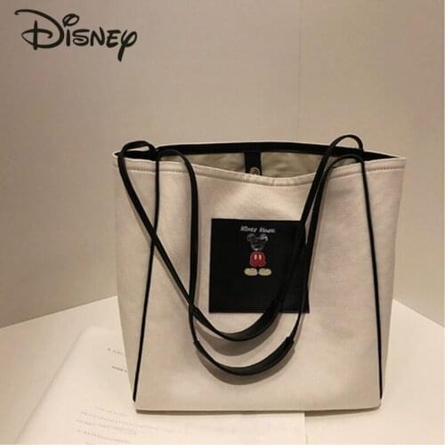Disney 2021 New Fashion Ladies Handbag Cartoon Mickey Canvas Magnetic Buckle Large Capacity Storage Bag Ladies Shoulder Bag