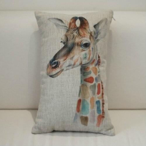 Wholesale Literary small fresh Animal giraffe Pillow cover Linen pillowcases for car office Home decorate sofa cushions