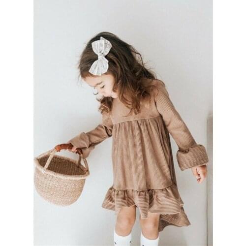 Toddler Kids Baby Girls Princess Dress Solid Long Flare Sleeve Party Wedding Dovetail Dress Autumn Outfits