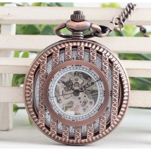 Retro Flower Hollow Hand Winding Mechanical Pocket Watch Fob Watches Men Women Gift With Chain TJX033