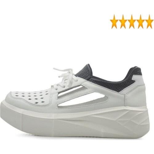 Men Luxury Summer Platform Shoes Genuine Leather Breathable Black White Sandals Designer Hollow Out Sneakers Zapatillas Hombre
