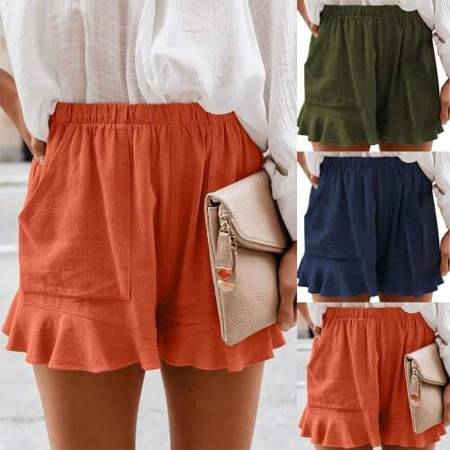 Shorts Women Ruffle Elasticity Lovely Girls Korean Style Sweet Students Harajuku Colorful Simple Oversize Trousers Female 2021