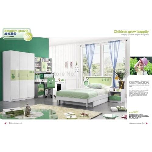 9029 Modern home furniture children bedroom furniture set wooden bed wardrobe desk chair bedside cabinet