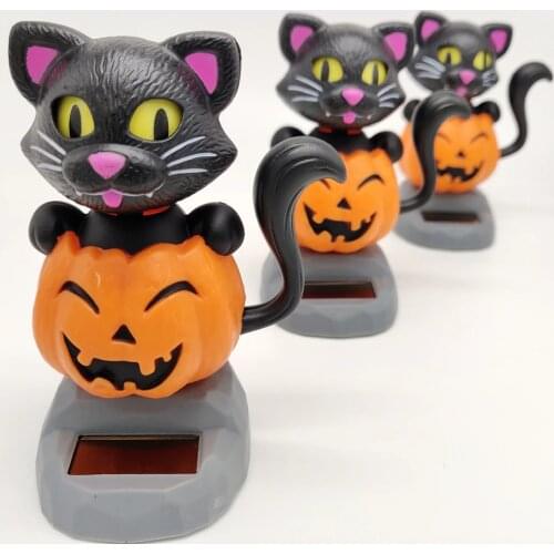 Dancing Pumpkin Cat Swinging Bobble Dancer Solar Power Toy Halloween Decor