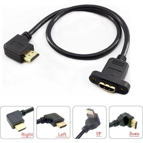 90 Degree Right Left up down Angled HDMI-Compatible male to HDMI-Female extension with Screw Hole Can Lock Panel Mount Cable